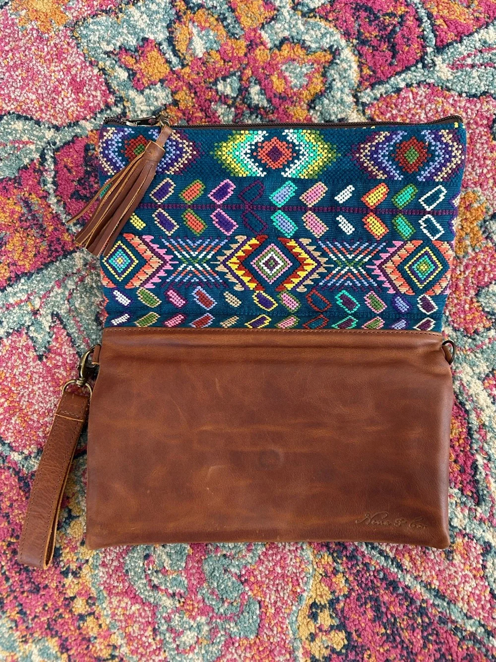 Guatemalan Artisan | Women’s Multicolor Canvas/Leather Boho Embroidered Clutch